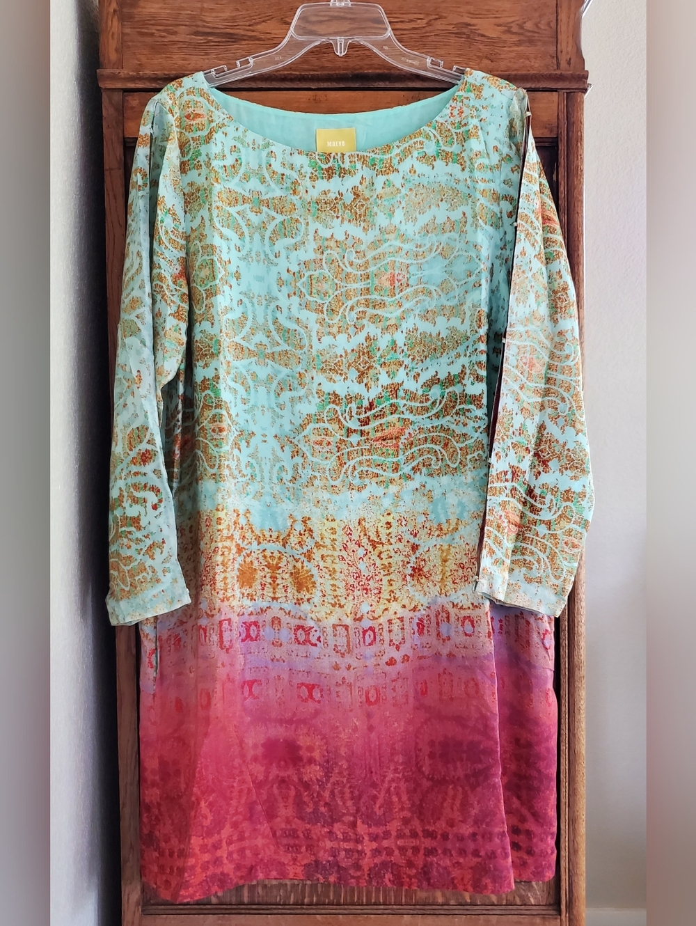 ANTHROPOLOGIE MAEVE CLEOME SILK OMBRE PRINT SHIFT DRESS LARGE EXCELLENT